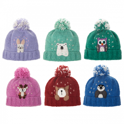 Knit Embroidered Baby Animal Youth Winter Hats (sold separately)