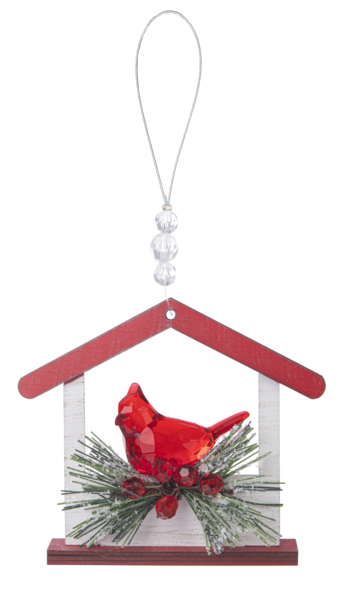 Birdhouse Ornament with Cardinal