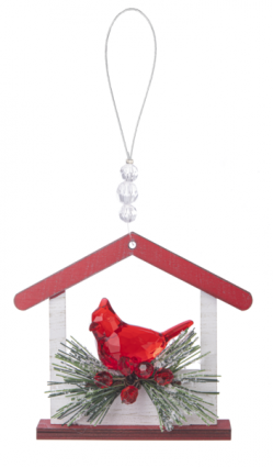 Birdhouse Ornament with Cardinal