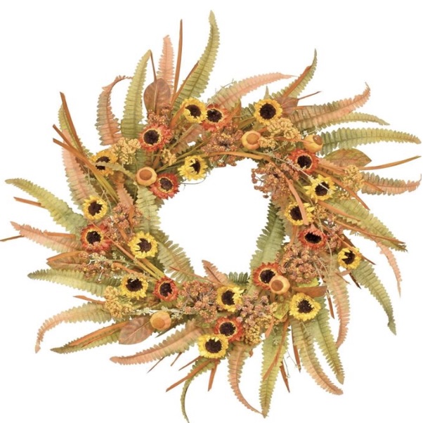 Yellow & Orange Fern Flower Wreath 24"