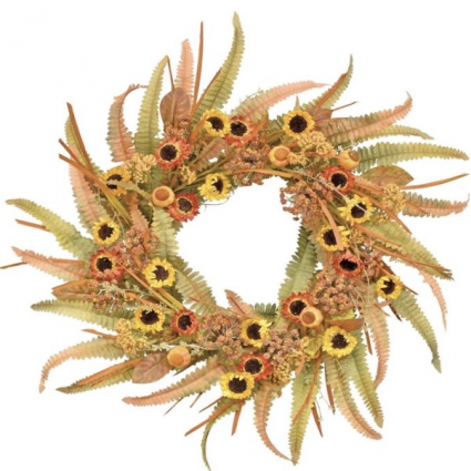 Yellow & Orange Fern Flower Wreath 24"