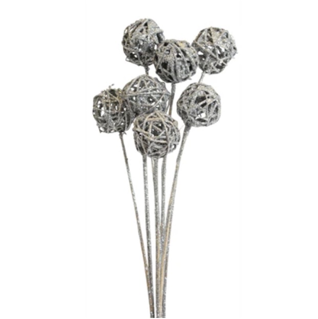Silver Glitter Kamboi Ball Stem Bundle (7-Stem)
