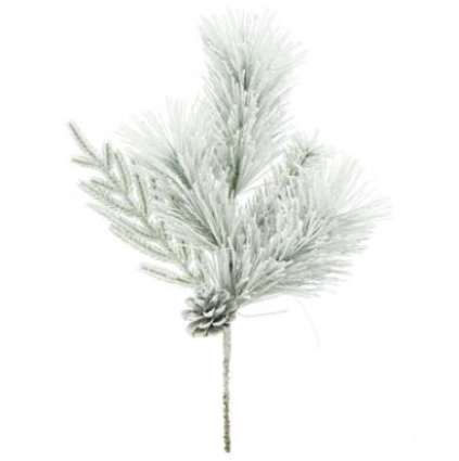 Snowy Mixed Pine Pick with Cone 20"