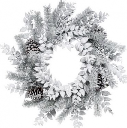 Snowy Pine, Leaves & Pinecone Wreath 24"