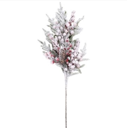 Frosted Cedar Spray with Pinecone & Red Berries 24"
