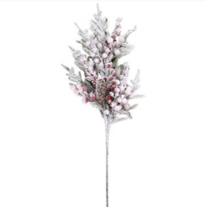 Frosted Cedar Spray with Pinecone & Red Berries 24"