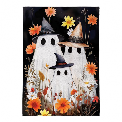 Halloween Ghost Family Burlap House Flag