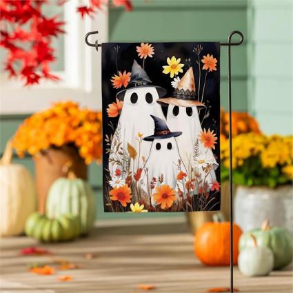 Halloween Ghost Family Burlap Mini Garden Flag