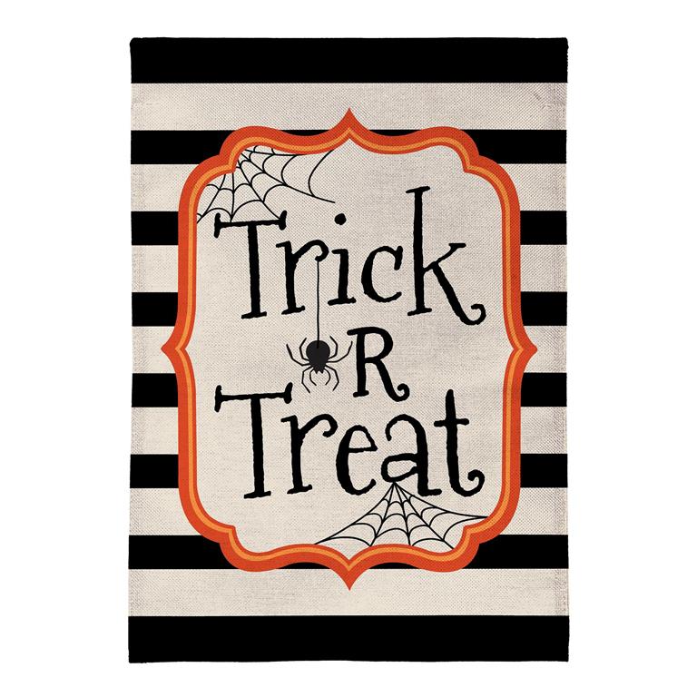 Striped Trick or Treat Burlap House Flag