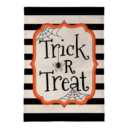 Striped Trick or Treat Burlap House Flag