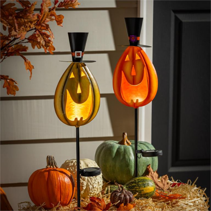 Metal Solar Pumpkins with Hats Stake 18" (sold seperately)