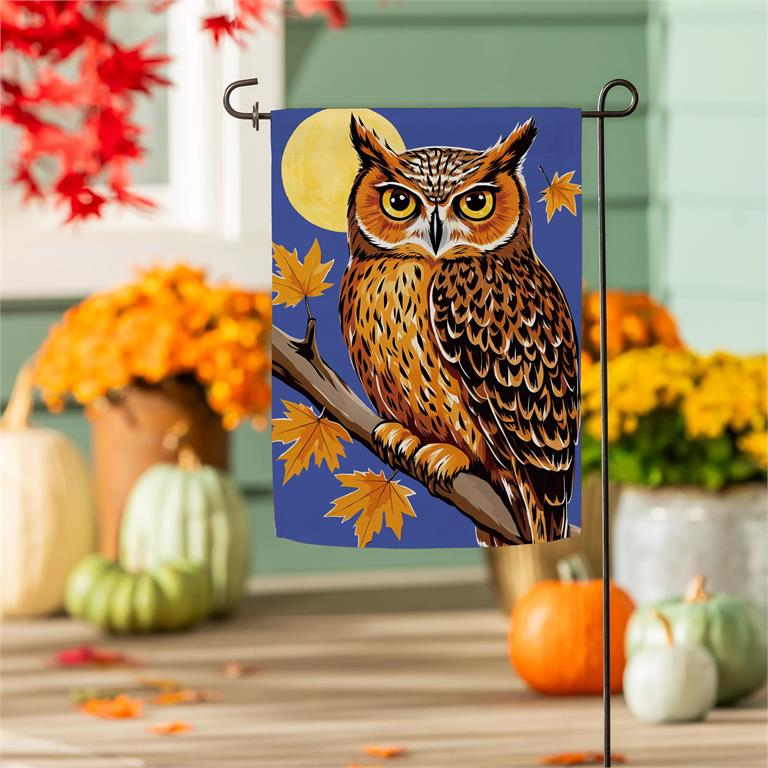 Moonlight Owl Suede Garden Flag