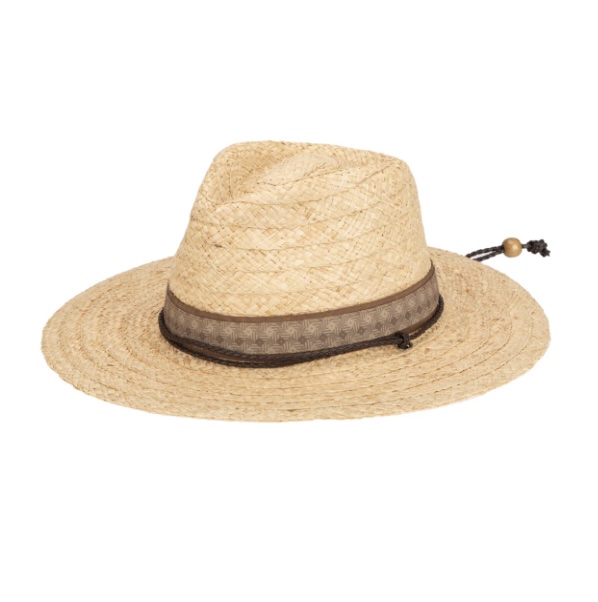 Mens Raffia Fedora Lifeguard with Chin Cord in Natural
