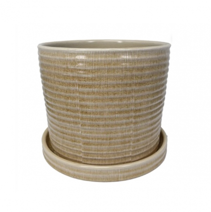 Butter Cream Burin Etched Pot 7"