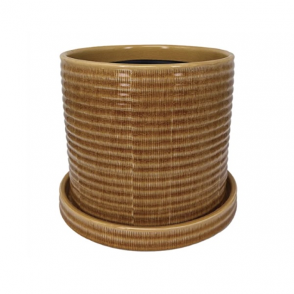 Ochre Burin Etched Pot 7"