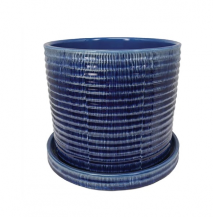 Sapphire Burin Etched Pot 7"