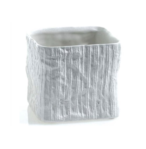 White Linen Cube Pot 4.25" x 4.25"