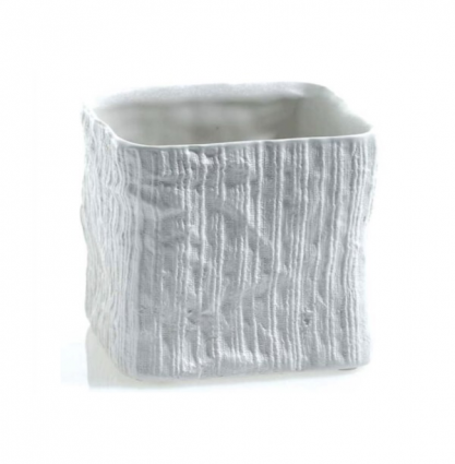 White Linen Cube Pot 4.25" x 4.25"
