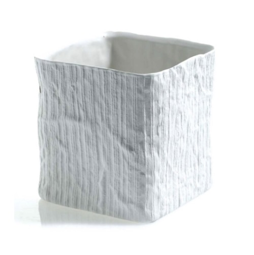 White Linen Cube Pot 5.5" x 5.5"