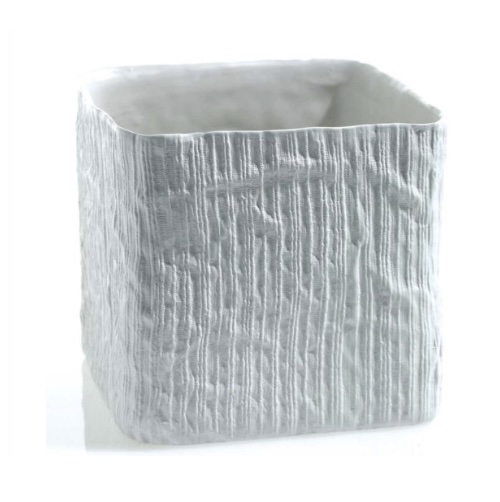 White Linen Cube Pot 6.75" x 6.25"