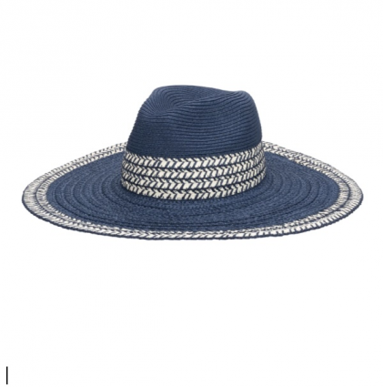 Penny Women�s Blue Paper Braid Fedora with Chevron Trim