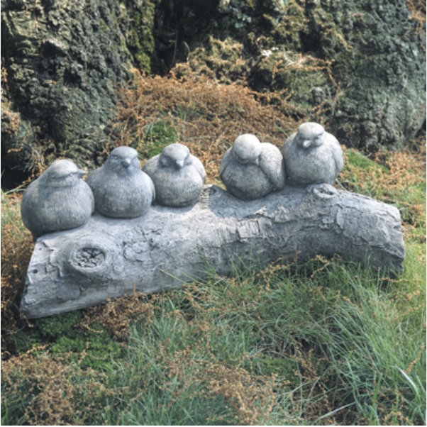 Birds on a Log Cast Stone Garden Statue