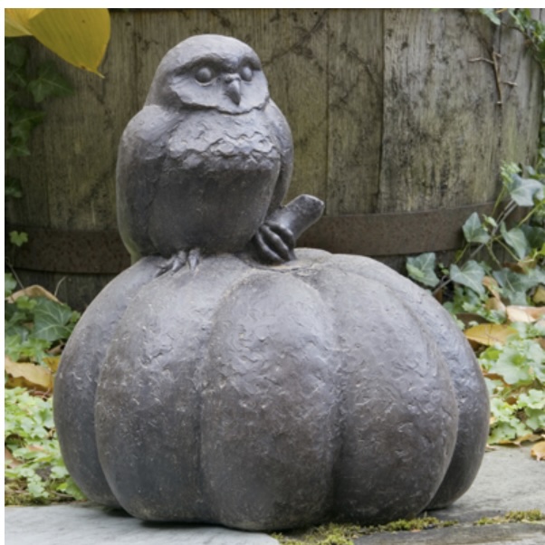 Owl on Pumpkin Cast Stone Garden Statue