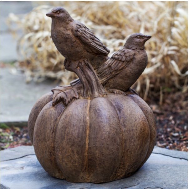 Birds on Pumpkin Cast Stone Garden Statue