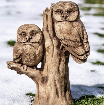 Owls on Night Watch Cast Stone Garden Statue