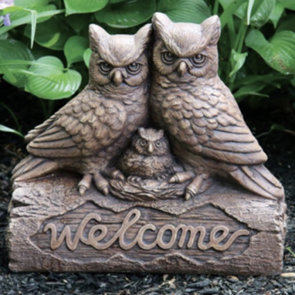 Welcome Owls Cast Stone Garden Statue