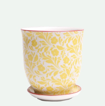 Yellow Flowers Liberte Porcelain Pot and Saucer Set 4.25"