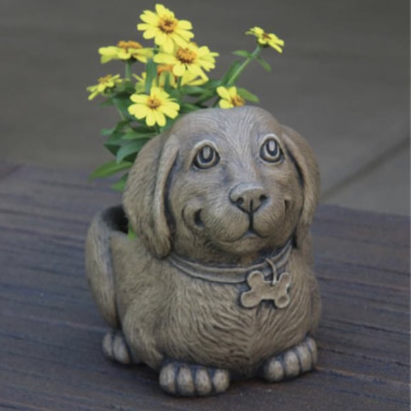 Waffles the Puppy Cast Stone Planter