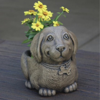 Waffles the Puppy Cast Stone Planter