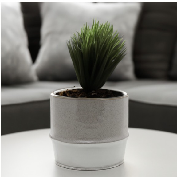 POT, CYLINDER 5" BEIGE/WHITE
