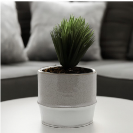 POT, CYLINDER 5" BEIGE/WHITE
