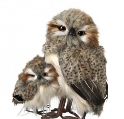 Speckled Hoot Owl With Baby 10.5"