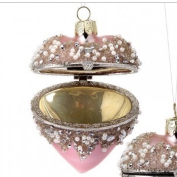 Pink Heart Locket Ornament 3.5"