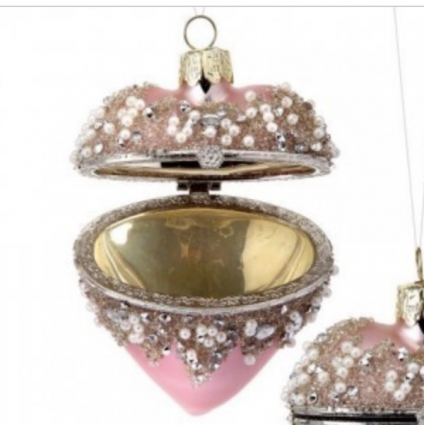 Pink Heart Locket Ornament 3.5"