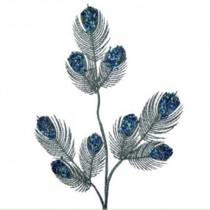 Sequin Glitter Peacock Spray 23"