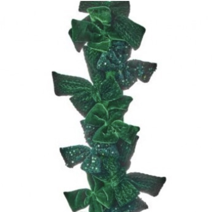 Green Velvet Bow Garland 48"