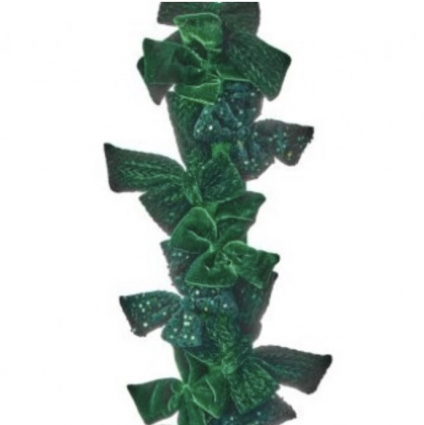 Green Velvet Bow Garland 48"