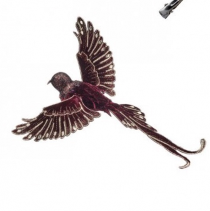 Burgundy Velvet Bird Clip Ornament 10.5"
