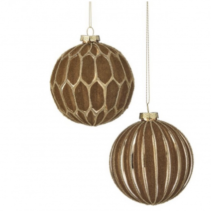 Glass Flocked Pattern Ball Ornament 4" (Sold Separately)