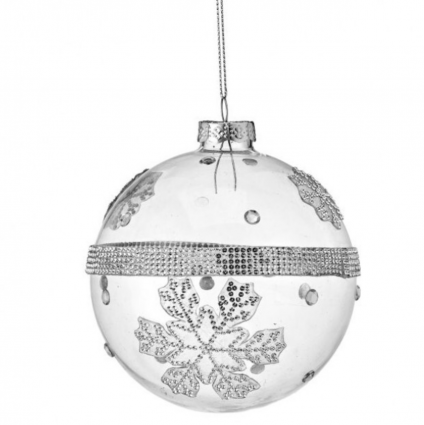 Clear Glass Snowflake Jewel Ball Ornament 4"