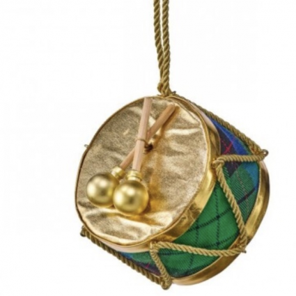 Green Plaid Velvet Drum Ornament 4"