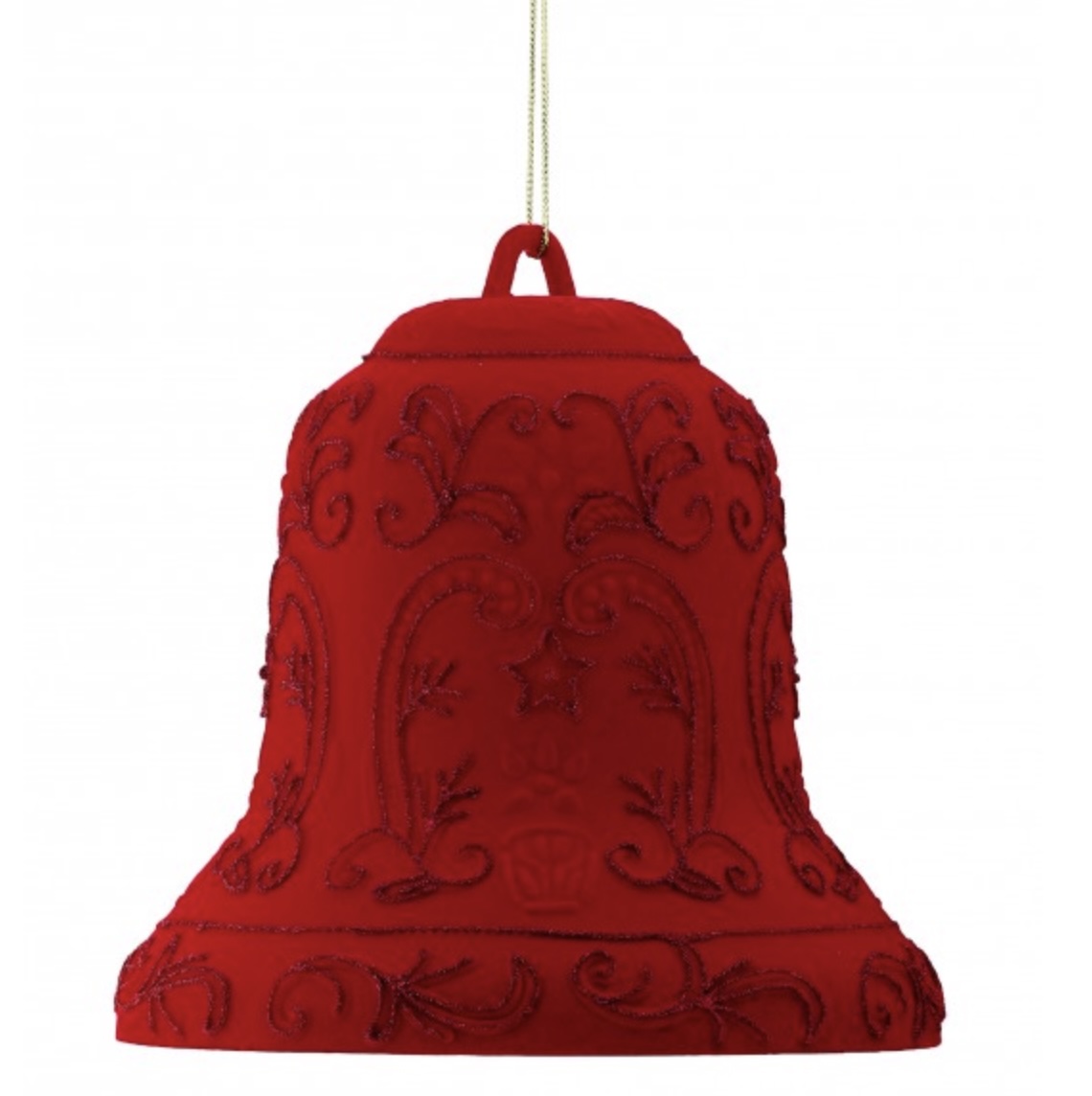 Red Flocked Bell Ornament 7"