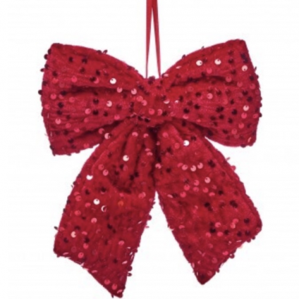 Red Sequin Bow Ornament 8"