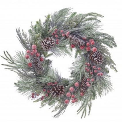 Iced Glitter Berry Cone Evergreen Wreath 24"