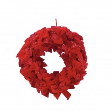 Red Velvet Sequin Bow Wreath 30"