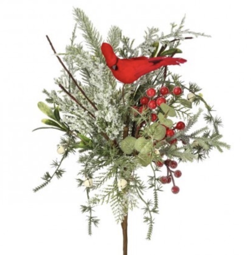 Cardinal Evergreen Spray With Berries 17"